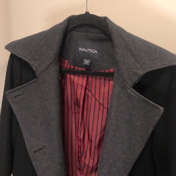3/$25 Nautica wool coat with contrast hem and sleeves | size M - Picture 3 of 7